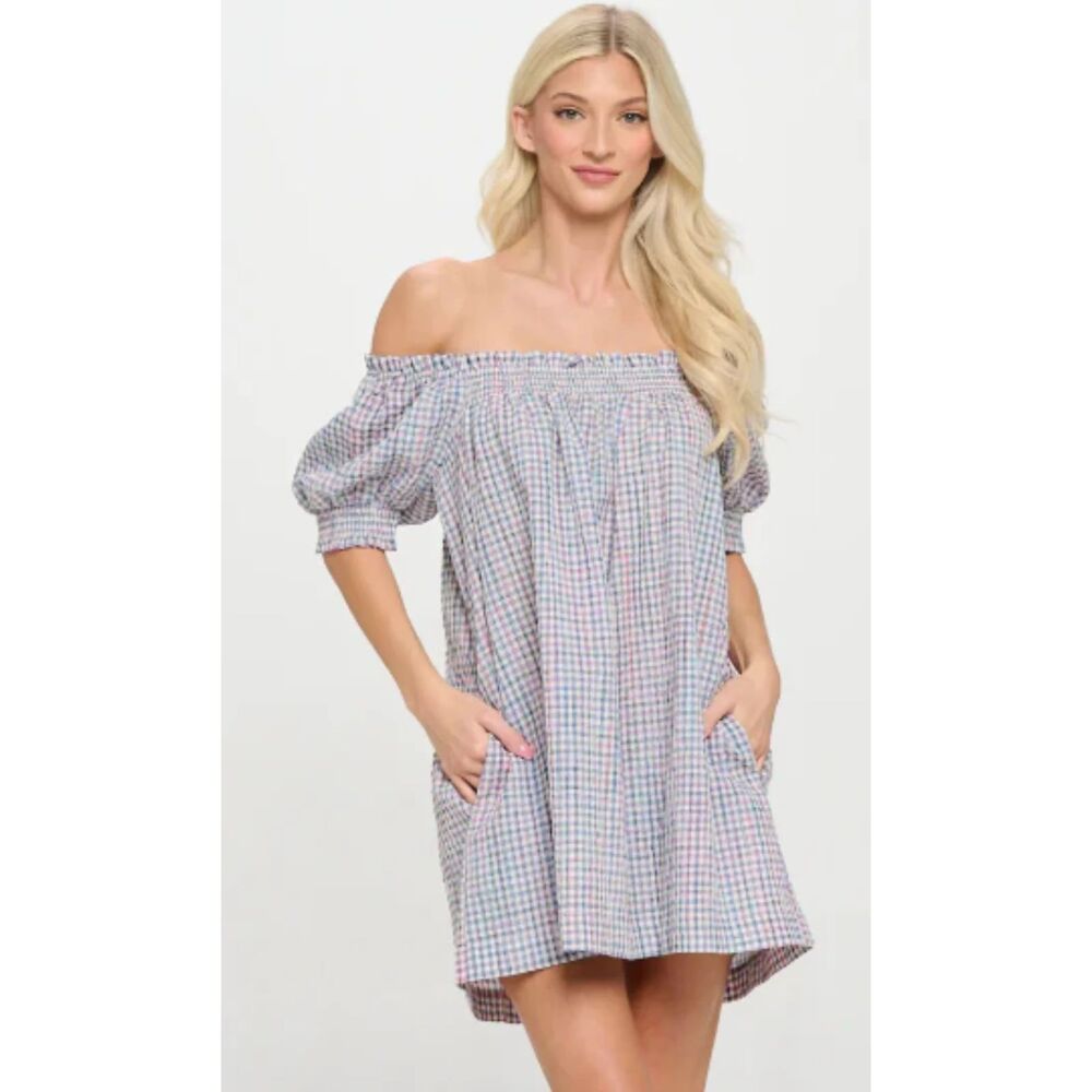 Meet Me In Santorini Agean Plaid Dress